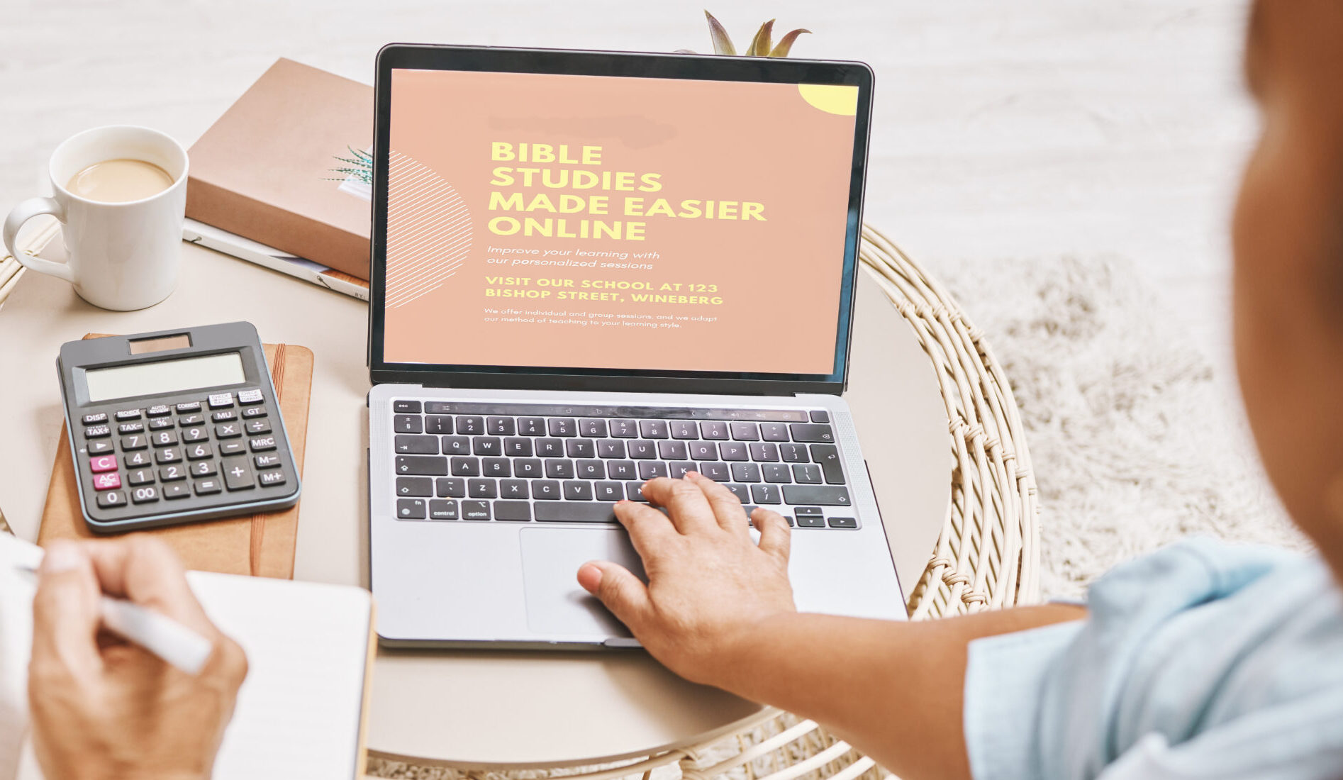 Laptop with text Bible Studies Made Easier Online on screen